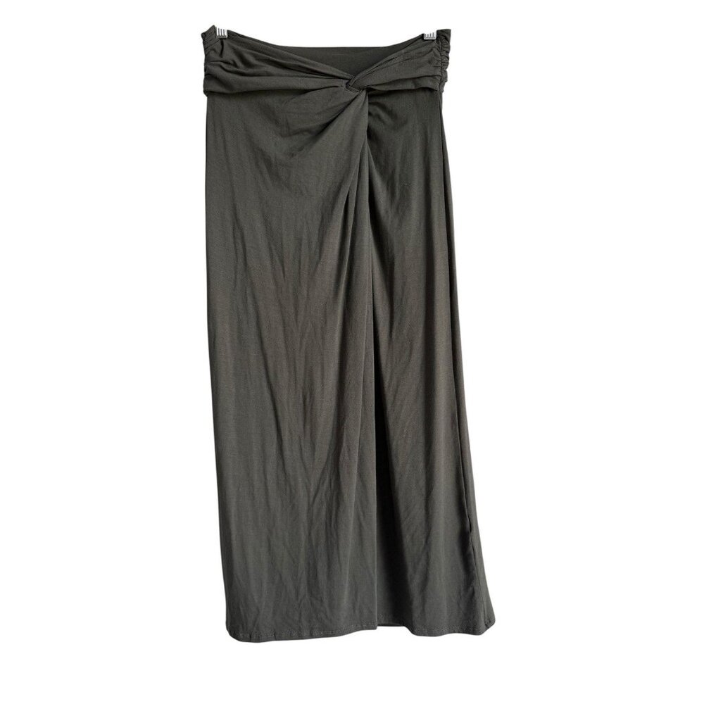 Max Studio Midi Skirt Wrap Twisted Ruched Elastic Waist Pull On Army Size S NEW
